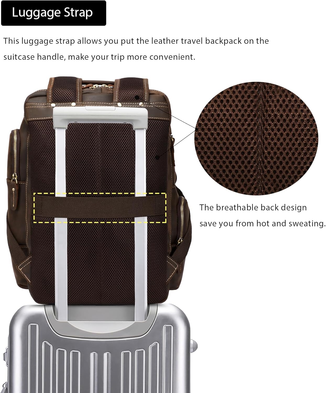 LANNSYNE Vintage Genuine Leather Backpack for men, 15.6 Laptop Backpack Travel Camping 24L Rucksack